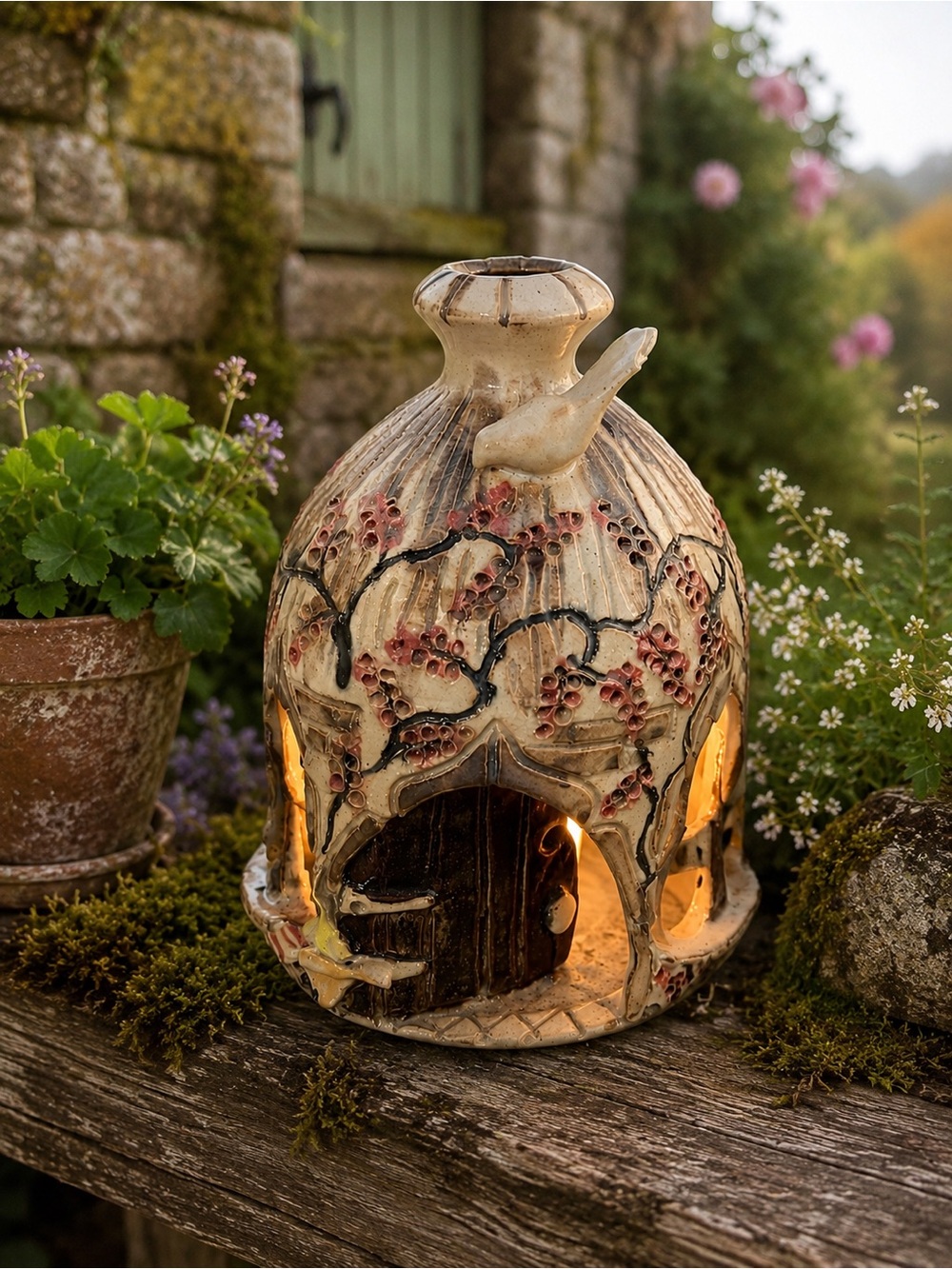 Cara Turner Ceramics Fairy House Bird Flowers Castlecove Kerry Ireland Signed - Picture 11 of 11